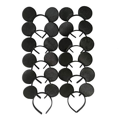 CHuangQi Mouse Ears Headband, Solid Black (Set of 12)