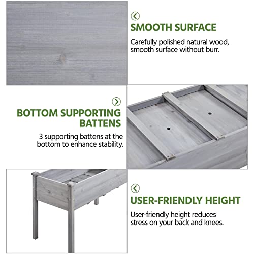 Image of Yaheetech 1pc Raised Garden Bed Outdoor with Legs Horticulture Elevated Wood Planter Boxes w /Stable Rectangle Structure Standing Planter for Vegetables Flowers Herbs Planting,Gray | Fir wood with black non-woven fabric liner offers elevated planting, saves patio space, and enhances garden display.