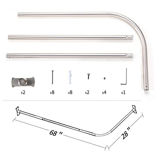 Prettyhome L Shapaed Bathroom Bathtub Corner Shower Curtain Rod Large Space 28"X68",Brushed Nickel Finished #TOP6