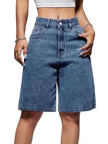 EMMIOL Women Mid-Low Waisted Jorts Outfits Trendy Denim Shorts Baggy Jeans Knee Length Loose Fit Long Shorts