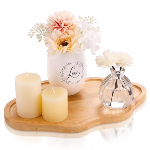 BIEOFFEI Wood Decorative Serving Tray for Candles Perfume, Cloud Jewelry Tray Trinket Dish, Wooden Trays for Coffee Table Home Decor