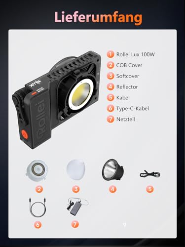 Rollei LUX 100W Bi-Color Professionelles LED-Dauerlicht Fotografie Candela-APP Smarte Bedienung, Fotolicht Ultraflach & Leicht | Duale Stromversorgung | Verstellbare Farbtemperatur 2700 – 6500K