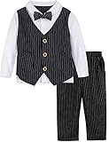 chaleco y pajarita traje Diseño: bontones fronrales facilitan ponerse y quitarse; trajes de caballeros para su niño en bautizo, juego de traje de moda de 2 piezas (camisa larga con pajarita + pantalones + chaleco)