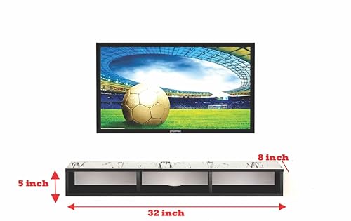 Image of Dime Store Wooden Wall Mounted Floating TV Stand /TV Entertainment Unit /TV Cabinet with Rack for Set Top Box & Decorative Objects /TV Stand for Living Room (Black and White, 32x5x8 inch)
