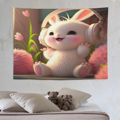 Tapisserie murale lapin PAZZK 150x200cm en polyester pour deco de chambre