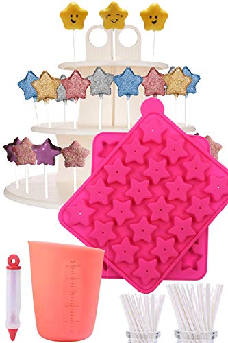 Cake Pop Star - Jam Packed With Silicone Cakepop Baking Mold, 120 Lollipop Sticks, Candy And Chocolate Melting Pot, Decorating Pen, Bags, Twist Ties & 3-Tier Display Stand #TOP21