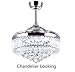 RuiWing 42'' Modern Fandelier Crystal Ceiling Fan with LED Light and Remote Control 3 Light Changes 3 Speeds Noise-Free Chandelier Ceiling Fan for Bedroom Indoor Living Room