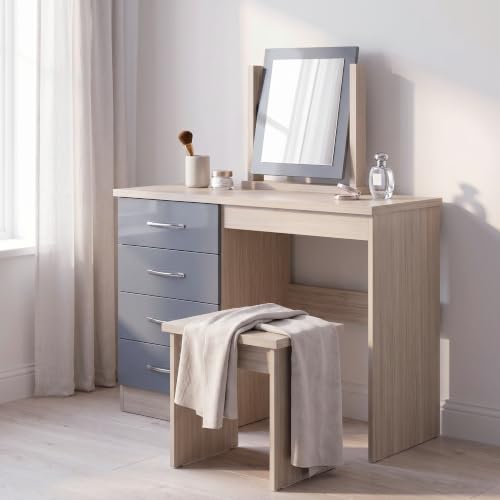 Image of Seconique Nevada Dressing Table Set in Grey Gloss/Light Oak Effect Veneer