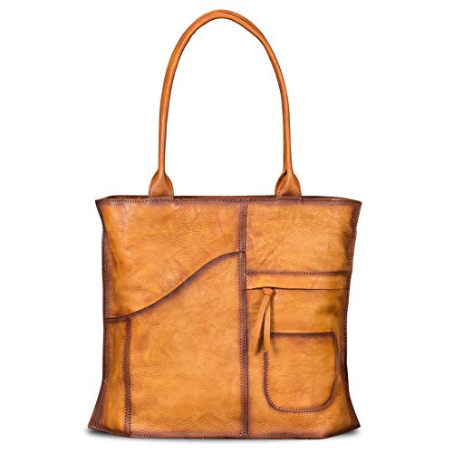 Image of IVTG Genuinel Leather Shoulder Bags Women Vintage Handmade Tote Purse Top Handle Large Capacity Satchels