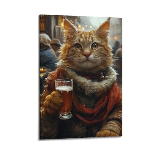 Impression sur toile chat collier fourrure bière décoration murale moderne cadre 20x30