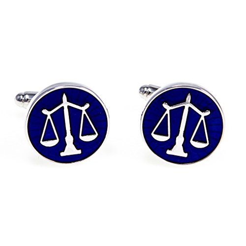 MRCUFF Scales of Justice Attorney Lawyer Judge Pair Cufflinks in a Presentation Gift Box & Polishing Cloth (Scales Blue)