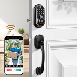 Keyless Entry Door Lock Deadbolt with Handle Set – WiFi Door Lock with Camera – 5 in 1 Camera+Doorbell+Fingerprint Keyless Entry Door Lock, App Control, Auto Lock Easy to Instal, Waterproof