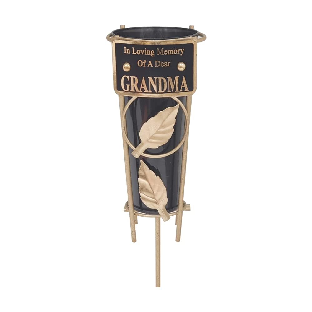 Graveside Memorial Flower Holder Vase – Durable Metal Spike Grave Decoration | Elegant Tribute for Loved Ones, Durable Cemetery Ornament for Flowers & Loving Remembrance – Black (Grandma)