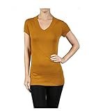 95% Baumwolle, 5% Spandez Hollywood Star Fashion Damen Langarmshirt tiefer V-Ausschnitt Kurzarm Gr. Large, senffarben