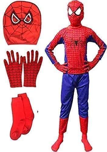 Superhero costume for kids boys & girls | 4-piece fancy dress Set with mask & gloves socks | birthday & halloween wear-image-12