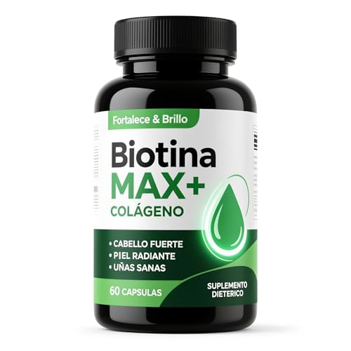 Biotina Max Colageno Capsulas - Biotin & Collagen Complex with Vitamins Daily Beauty & Wellness Formula Hair & Skin Care Supplement - 60 Capsules
