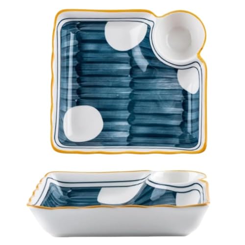 zornik 餃子皿 プレート 和風 食器 陶製 仕切り皿 シュウマイ 酢グリッド 洋食器 キッチン食器 寿司プレート 朝食 キッチン用品 お皿 おしゃれ 可愛い 贈り物 (月夜)