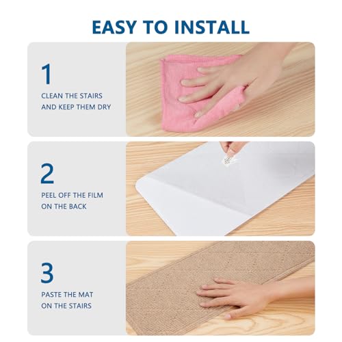 Stairtreadsforwoodenstepsindoor15pack8x30nonslipcarpetstairtreadswithreusableadhesiveforkidseldersanddogssurfacepolyestertprbackingstairrugsbeige Urban Country Home Decor Stair treads for wooden steps indoor 15 pack 8 x 30 non slip carpet stair treads with reusable adhesive for kids elders and dogs surface polyester tpr backing stair rugs beige urban country home decor