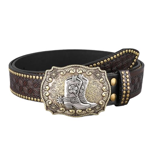 Ceintures cloutées western unisexes de 38 mm avec boucle cowboy pour jeans et pantalons