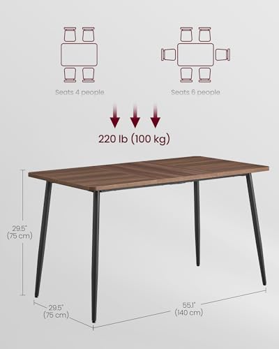 Image of VASAGLE 55.1 inch Dining Table for 4-6 People, Modern Kitchen Table, Heat-Resistant Tabletop, Quick Assembly, for Dining Room, Natural Walnut and Ink Black, Island Collection UKDT100K02V2