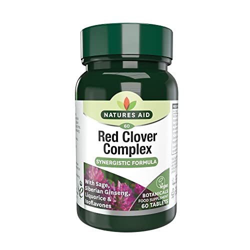 Natures Aid Red Clover Complex with Isoflavones Sage Ginseng & Liquorice Supports Womens Health Hormonal Balance & Menstrual Comfort Vegan Gluten-Free Non-GMO Supplement - 60 Tablets