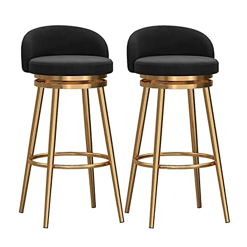 WDSOPK Juego De 3 Taburetes De Bar De Cocina Estilo Rústico con Asientos Tapizados De Terciopelo,Patas Giratorias De Metal Dorado Y Altura De Mostrador Azul De 65 Cm.(2 Piezas - Negro)