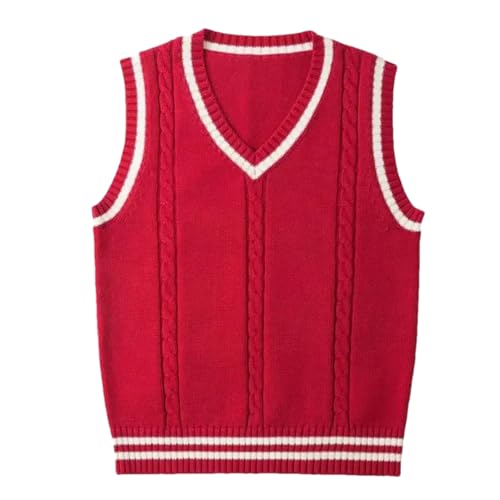 Men Sweater Vest Thicken V-Neck Sleeveless Knitted Sweaters Vests Striped Preppy-Style Chic Loose