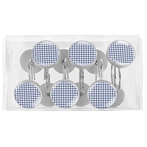 Crochets de rideau de douche sans rouille anneaux écossais bleu bain - 6