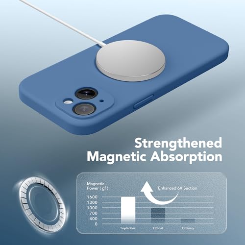 Image of Magnetic for iPhone 14 Case, Compatible with MagSafe, [Full Camera Protection][Screen Protector] Silicone Shockproof Protective Phone Case for iPhone 14 6.1 inch, Lake Blue