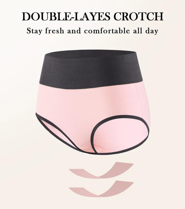 K-CHEONY Womens Cotton Underwear High Waisted Panties Full Coverage Soft Stretch Breathable Ladies Briefs 5 Pack - Image 6