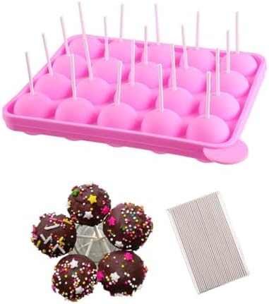 Moule à Pop Cake En Silicone 20 Cavités + 120 Bâtonnets Rose - Pour Sucettes, Cakes, Bonbons Et Glaçons