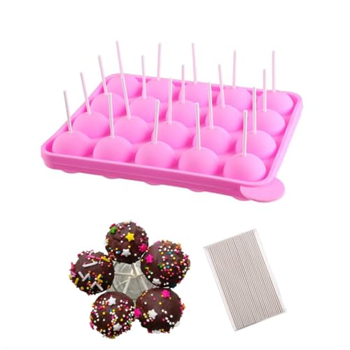 Molde para Cake Pop,20 Cavidades Molde para Paletas de Pastel de Silicona para Dulces con 100 Palitos de Piruleta Molde para Bandeja para Hornear Dulces para Hacer Piruletas Chocolate Magdalenas
