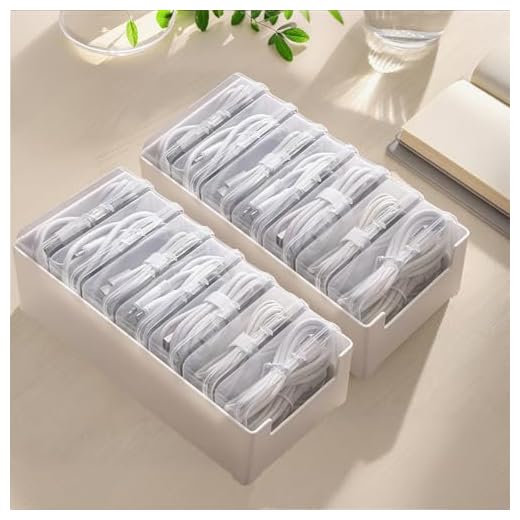 RayHenry 2 PCS Cable Organizer Box with 7 Clear Switch Case, Desktop Charger Cord Storage Organizer Box for Home Office Desk Accessories Wire Organization Stationery Supplies (white)