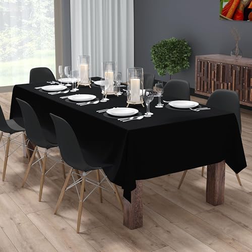 Image of HOME COLORS.IN Cotton Plain 6 Seater Table Cover - Machine Washable - Durable - Dining Table Cloth - 60 x 84 Inch - Black