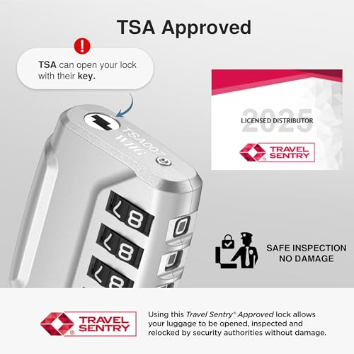 Image of Puroma TSA Approved Luggage Lock, 4 Digit Combination Travel Locks Resettable Code Lock with Zinc Alloy Body for Suitcase, Toolbox, Backpack, Bag, Gym Locker, Silver, Modern