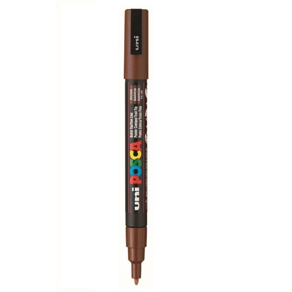 Uniball Posca 3M 0.9-1.3 mm Bullet Shaped Paint Marker Pen | Reversible & Washable Tips | For Rocks Painting, Fabric, Wood, Canvas, Ceramic, Scrapbooking, DIY Crafts | Brown Ink, Pack of 1