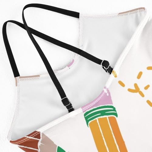 Girls One Piece Swimsuits Colorful Cute Pencils Pattern Sport Halter Swimwear Beach Bathing Suit,7-8T4