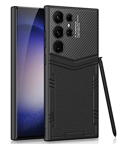 Image of BOUNCEBACK Slim Metal with Leatherette Back Case Cover for Samsung Galaxy S23 Ultra 5G / Galaxy S23 Ultra Case Cover - (Litchi Black | Leather)
