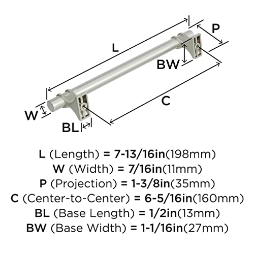 Image of Amerock | Cabinet Pull | Satin Nickel | 6-5 /16 inch (160 mm) Center to Center | Davenport | 1 Pack | Drawer Pull | Drawer Handle | Cabinet Hardware
