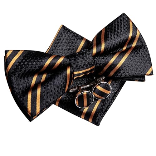 Image of Dubulle Mens Paisley Striped Bowtie Set Pre-tied Bowtie for Men and Pocket Square Set Wedding Business