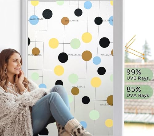 Image of WALLMATE Window Privacy Film Frosted Vinyl Glass Covering, UV Blocking, Non-Adhesive, No-Glue, for Bathroom Living Room Office,(12x36 Inch, Color Dot Frosted)