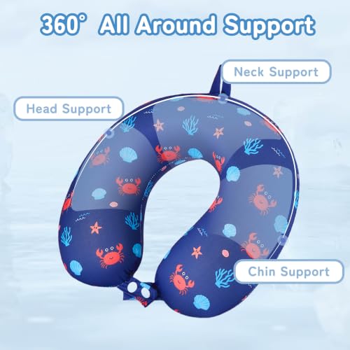 Image of Cooling Travel Pillows, Cool To Touch Neck Pillow for Teens and Adults | Removable cover, memory foam, machine washable, 360 degree head & chin support, airplane and car rides, hanging portability