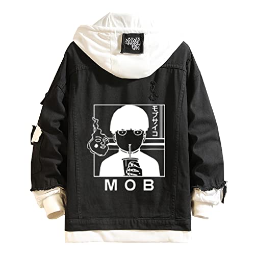 Mob Psycho 100 Denim Jacket Hoodie Kageyama Shigeo Cosplay Hooded Jeans Jacket Men Women Trucker Jeans Coat