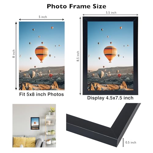 Image of JCJMY 5x8 Picture Frame Black for Wall Hanging or Tabletop, Wall Mounting Horizontally or Vertically, 5 x 8 Wall Gallery Poster Photo Frame with Shatter Resistant Plexiglass,Black