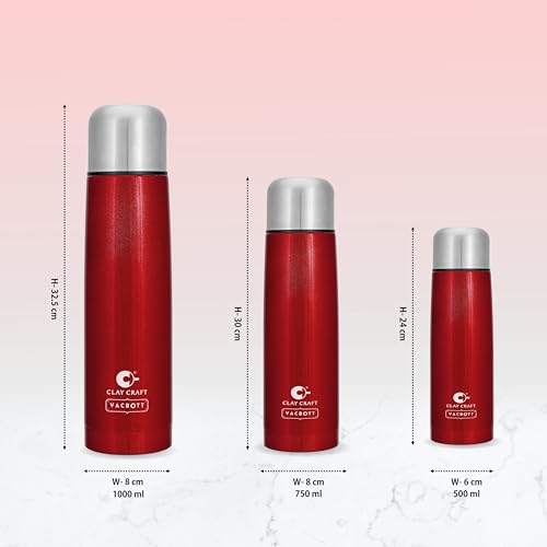 Image of Clay Craft Vacbott Terra Double Walled|18 Hours Hot and 24 Hours Cold Vacuum Insulated|Thermosteel| Flask 500 ml|Steel Water Bottles for Office|Travelling|BPA-Free|BIS Certified|1Year Limited Warranty