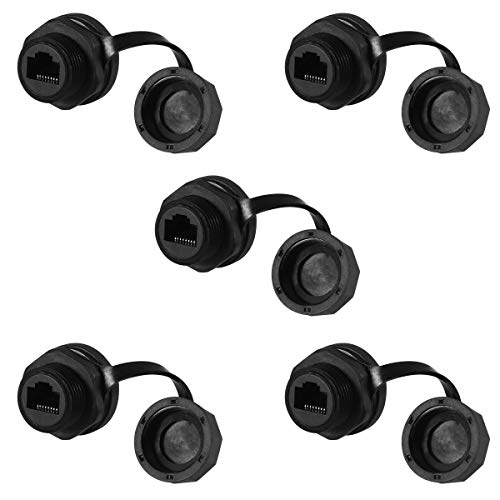 5PCS Ethernet LAN Cable Connector, CAT 6 RJ45 Shielded Industrial Panel Mount Bulkhead Feed Thru Coupler with Waterproof IP67 Dustproof Cap Outdoor Industrial Standard (5PCS, RJ45 Ethernet LAN)