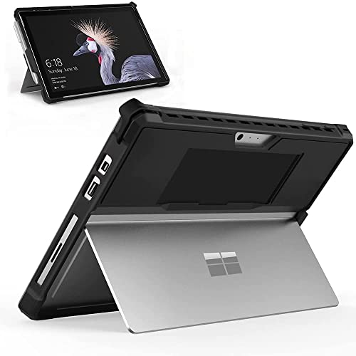 Image of SwooK Case Fit Microsoft Surface Pro 7 Plus /Pro7 /Pro 6 /Pro 5 /Pro 2017 /Pro 4 /Pro LTE, All-in-One Protective Rugged Cover Case with Pen Holder, Hand Strap, Compatible with Type Cover Keyboard, Black
