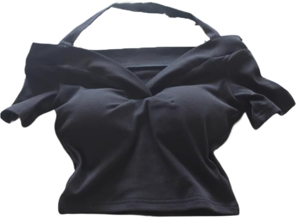 Oneshoulder Neck Tshirt Tight Short Cotton top in Summer Small Suit