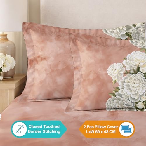 Image of Cloth Fusion Glace Cotton Flat Bedsheet for Double Bed with 2 Pillow Covers (90x100 Inches, Blush Rose)