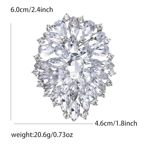 Image of Rhinestone Crystal Oval Brooch Premium Large Flower Brooch Blue /Red /Green /Gold /Silver /Purple Crystal Geometric Broochs Sparkling Lapel Pin Elegant Wedding Bridesmaid Dress Broachs Pin for Women